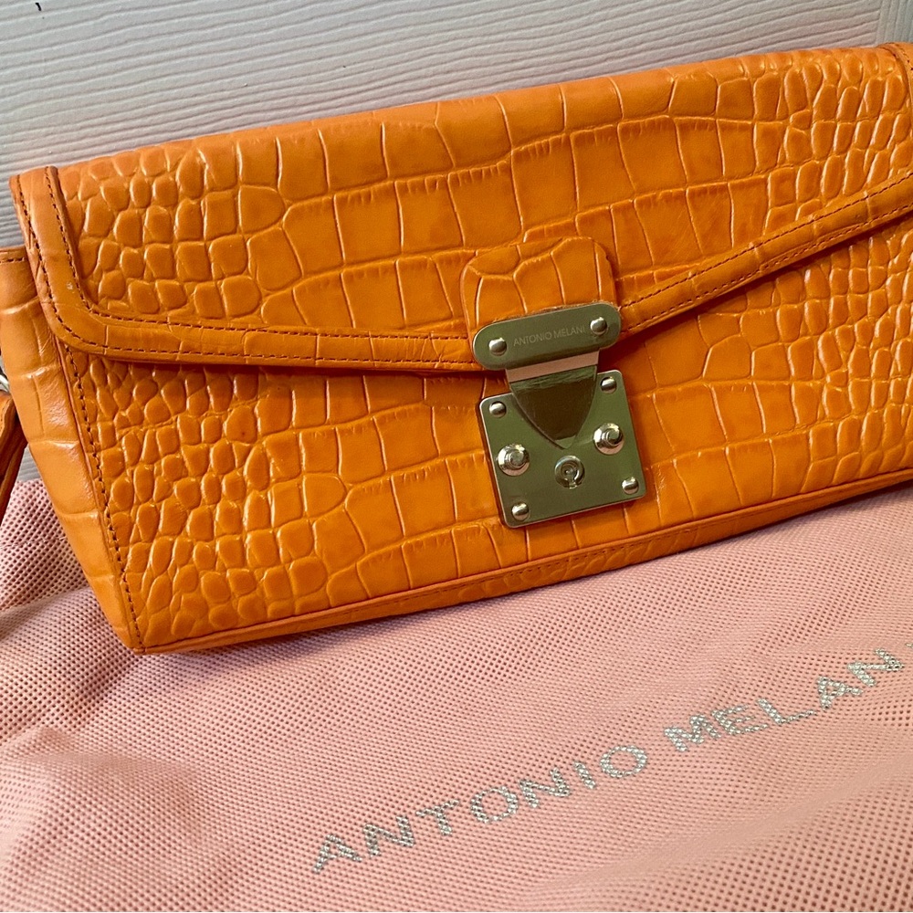 Antonio Melani Orange Clutch with Dust Bag